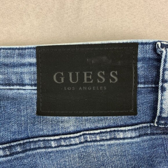 Guess Mens Pants 32 Blue Distressed Moto Jeans Slim Ripped Streetwear 32x30 - Picture 12 of 12